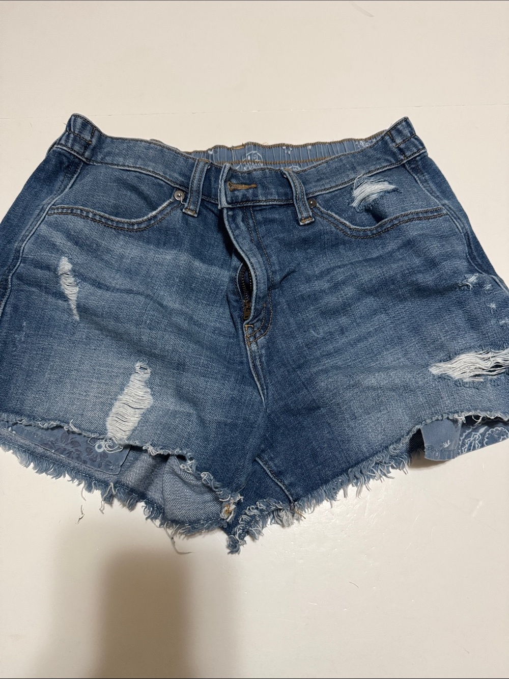 aerie Distressed Dark Blue Denim Jean Shorts